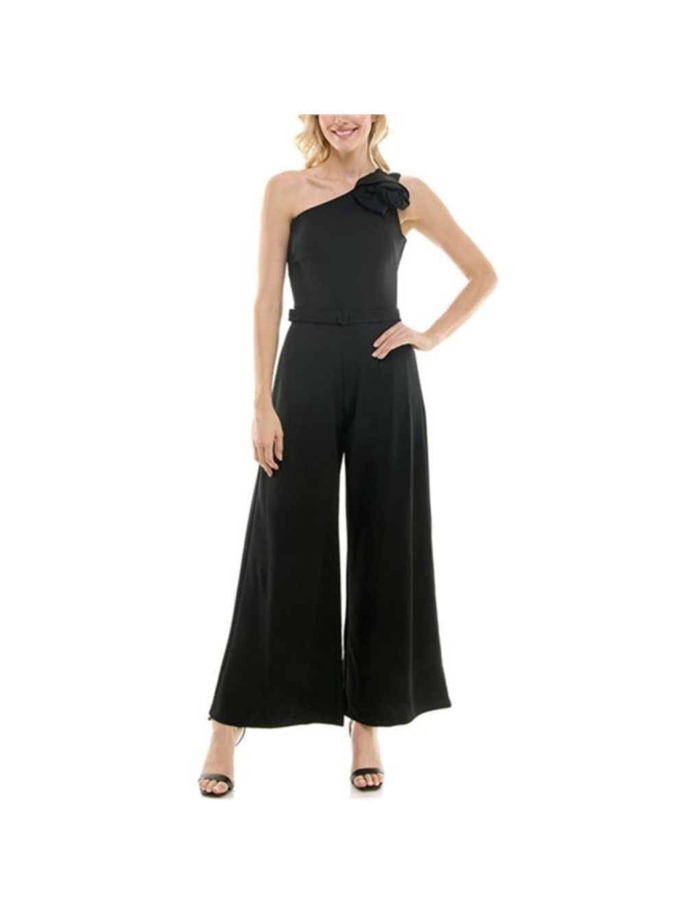 Maison Tara One Shoulder Rosette Jumpsuit Women's Size 6 in Black